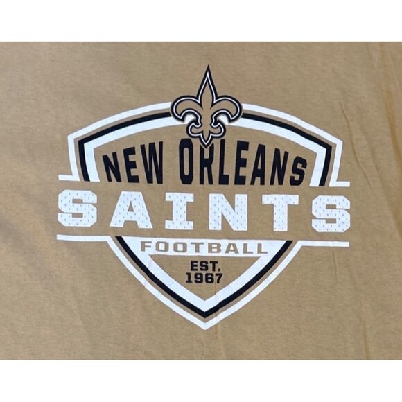 New Orleans Saints Shirt NFL Football Short Sleeve Majestic Large Gold Cotton - Picture 2 of 7